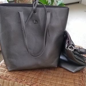 CO-LAB pewter leather pebbled PU Tote set